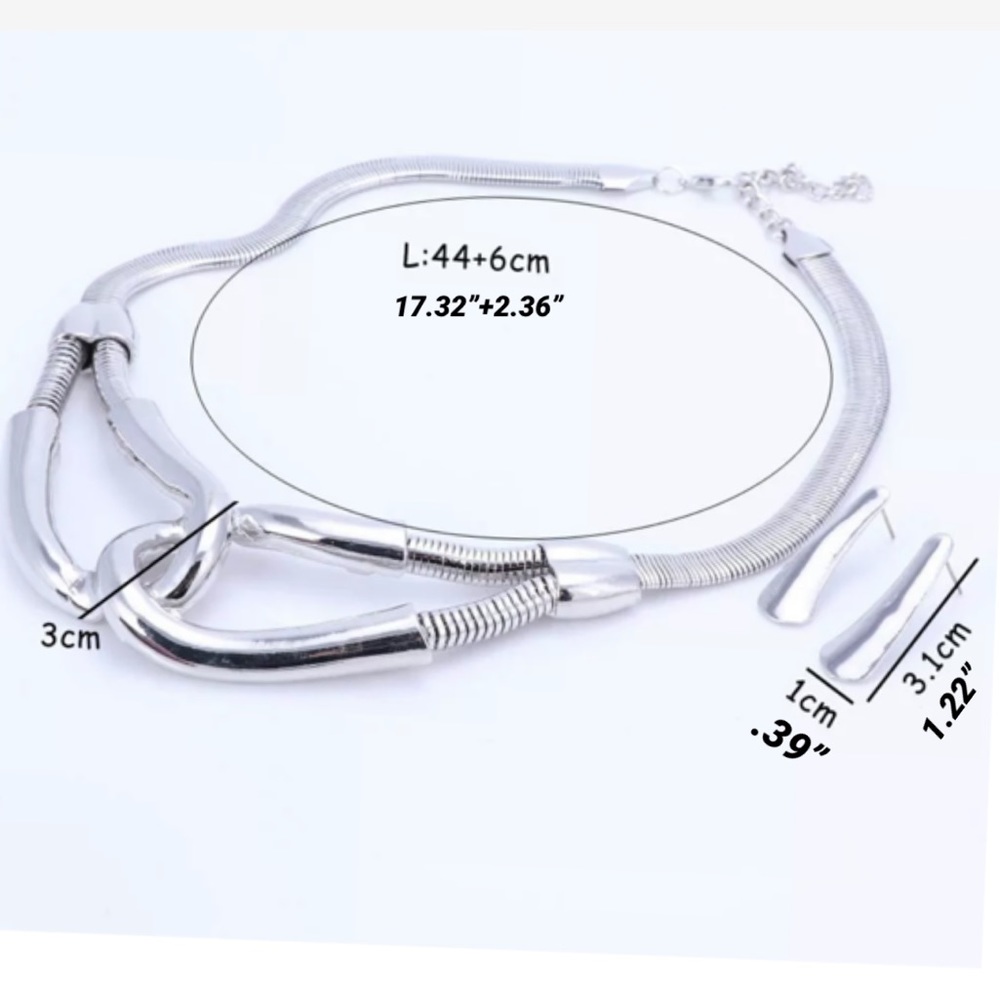 Eye Catching Silver Necklace/Earring Set - Picture 2 of 4